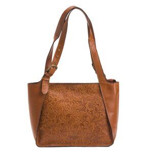 WILD WEST Cognac Leather Winged Front Panel Tote